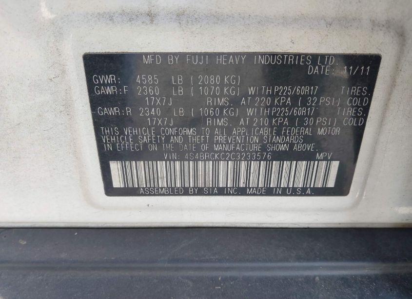 Photo 9 of 2012 Subaru Outback 2.5I LIMITED (VIN 4S4BRCKC2C3233576)