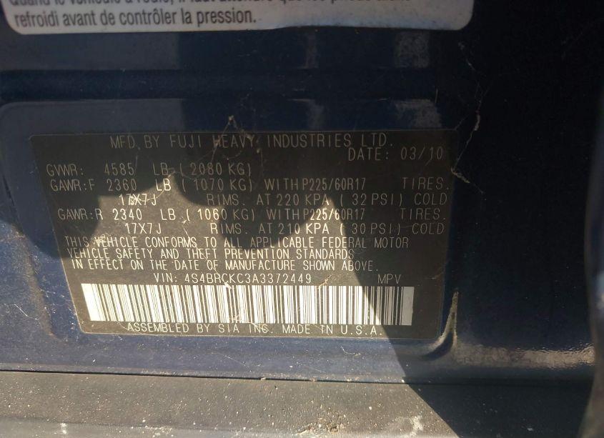 Photo 9 of 2010 Subaru Outback 2.5I LIMITED (VIN 4S4BRCKC3A3372449)