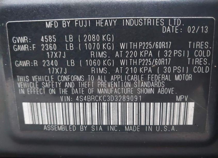 Photo 9 of 2013 Subaru Outback 2.5I LIMITED (VIN 4S4BRCKC3D3289091)