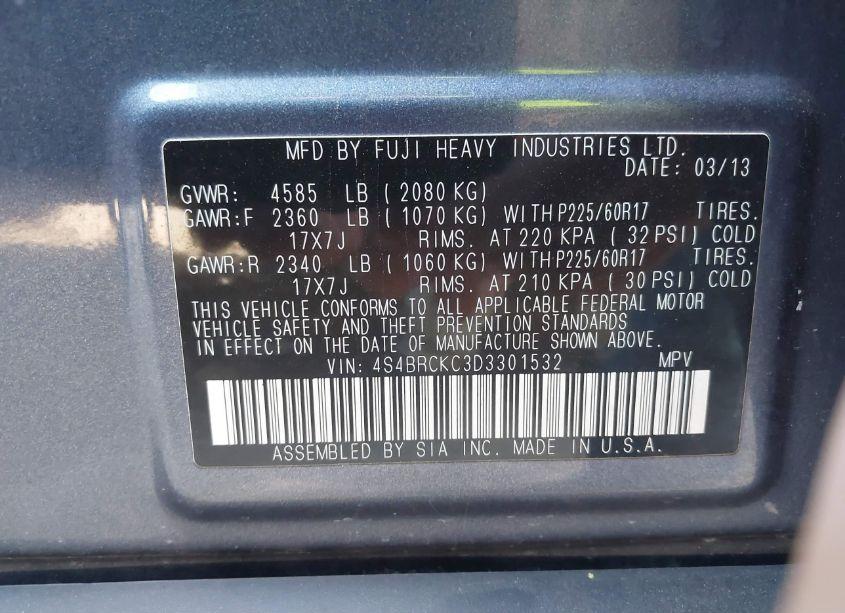 Photo 9 of 2013 Subaru Outback 2.5I LIMITED (VIN 4S4BRCKC3D3301532)