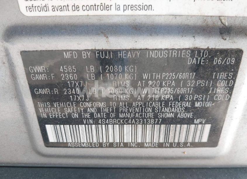 Photo 9 of 2010 Subaru Outback 2.5I LIMITED (VIN 4S4BRCKC4A3313877)