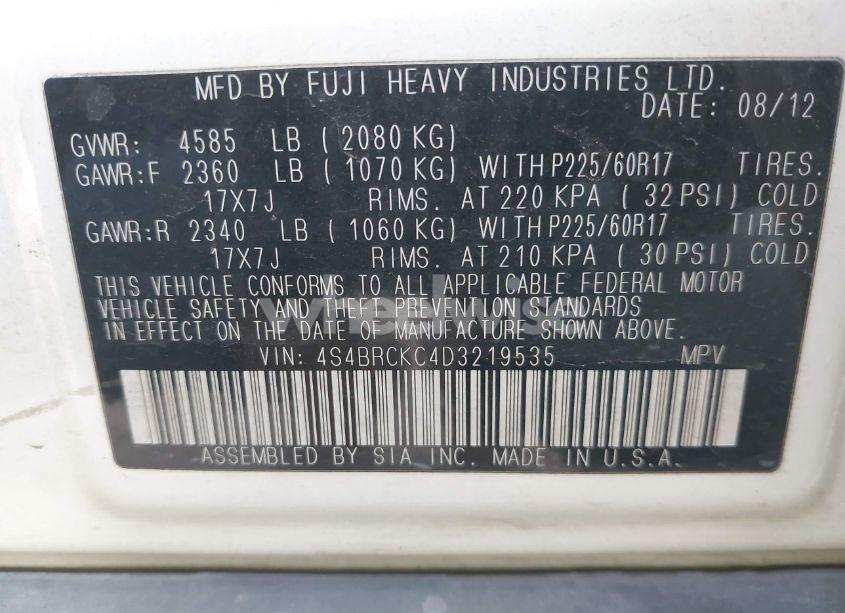 Photo 9 of 2013 Subaru Outback 2.5I LIMITED (VIN 4S4BRCKC4D3219535)