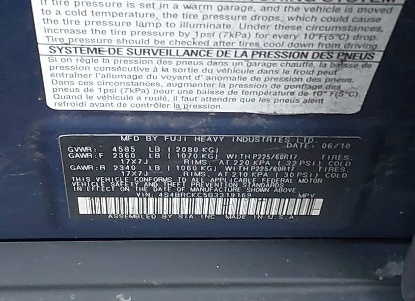 Photo 9 of 2011 Subaru Outback 2.5I LIMITED (VIN 4S4BRCKC5B3319169)