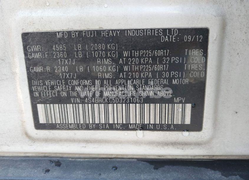 Photo 9 of 2013 Subaru Outback 2.5I LIMITED (VIN 4S4BRCKC5D3231063)