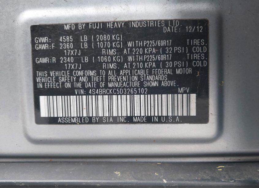 Photo 9 of 2013 Subaru Outback 2.5I LIMITED (VIN 4S4BRCKC5D3265102)