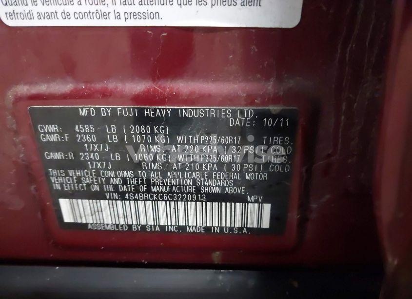 Photo 9 of 2012 Subaru Outback 2.5I LIMITED (VIN 4S4BRCKC6C3220913)