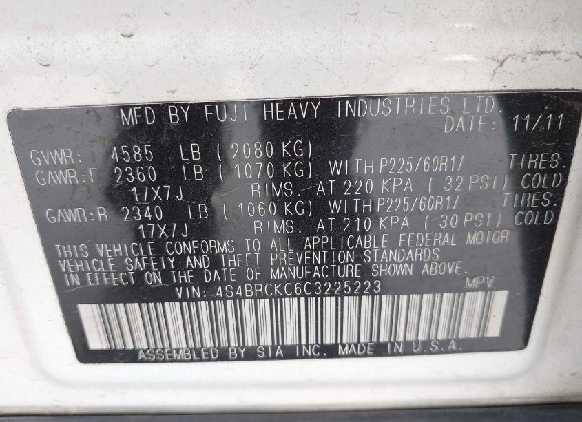 Photo 9 of 2012 Subaru Outback 2.5I LIMITED (VIN 4S4BRCKC6C3225223)