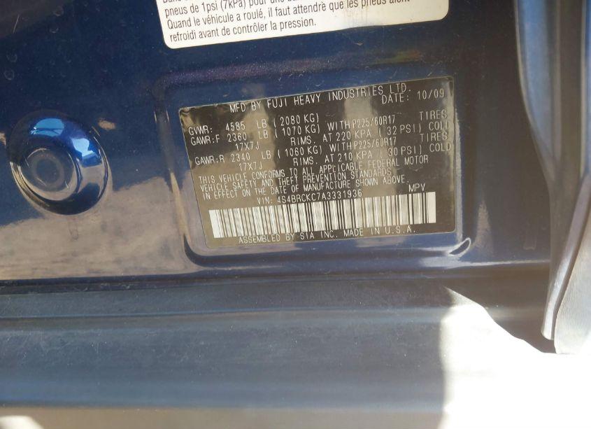 Photo 9 of 2010 Subaru Outback 2.5I LIMITED (VIN 4S4BRCKC7A3331936)