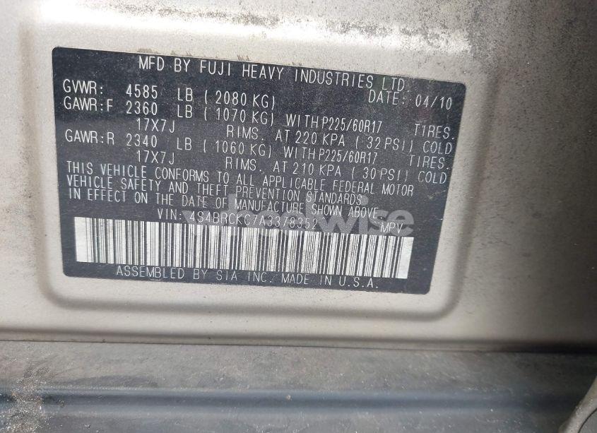 Photo 9 of 2010 Subaru Outback 2.5I LIMITED (VIN 4S4BRCKC7A3378352)