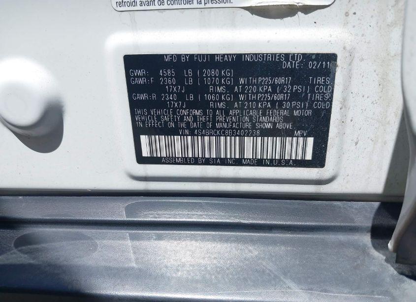 Photo 9 of 2011 Subaru Outback 2.5I LIMITED (VIN 4S4BRCKC8B3402238)