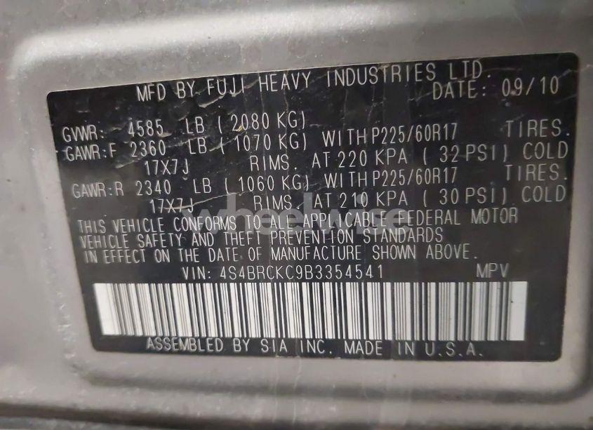 Photo 9 of 2011 Subaru Outback 2.5I LIMITED (VIN 4S4BRCKC9B3354541)