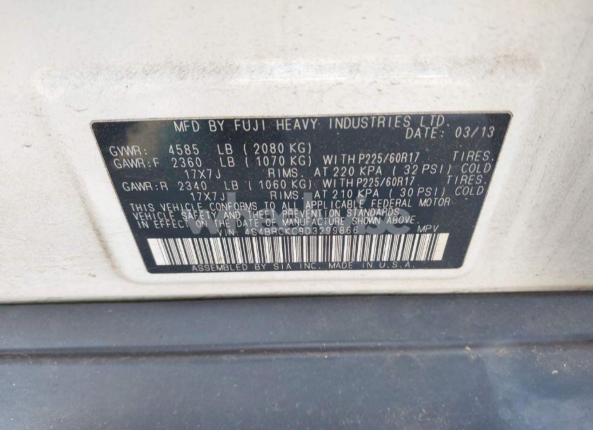 Photo 9 of 2013 Subaru Outback 2.5I LIMITED (VIN 4S4BRCKC9D3299866)