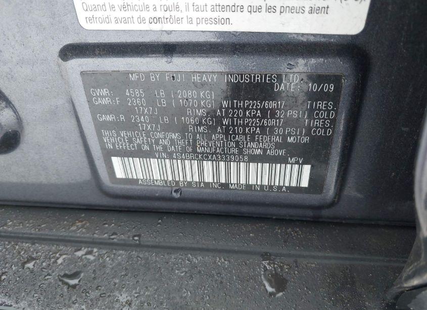 Photo 9 of 2010 Subaru Outback 2.5I LIMITED (VIN 4S4BRCKCXA3339058)