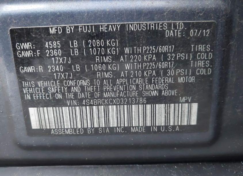 Photo 9 of 2013 Subaru Outback 2.5I LIMITED (VIN 4S4BRCKCXD3213786)