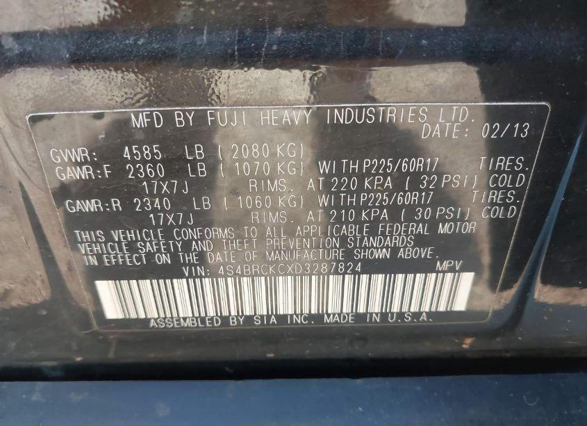 Photo 9 of 2013 Subaru Outback 2.5I LIMITED (VIN 4S4BRCKCXD3287824)