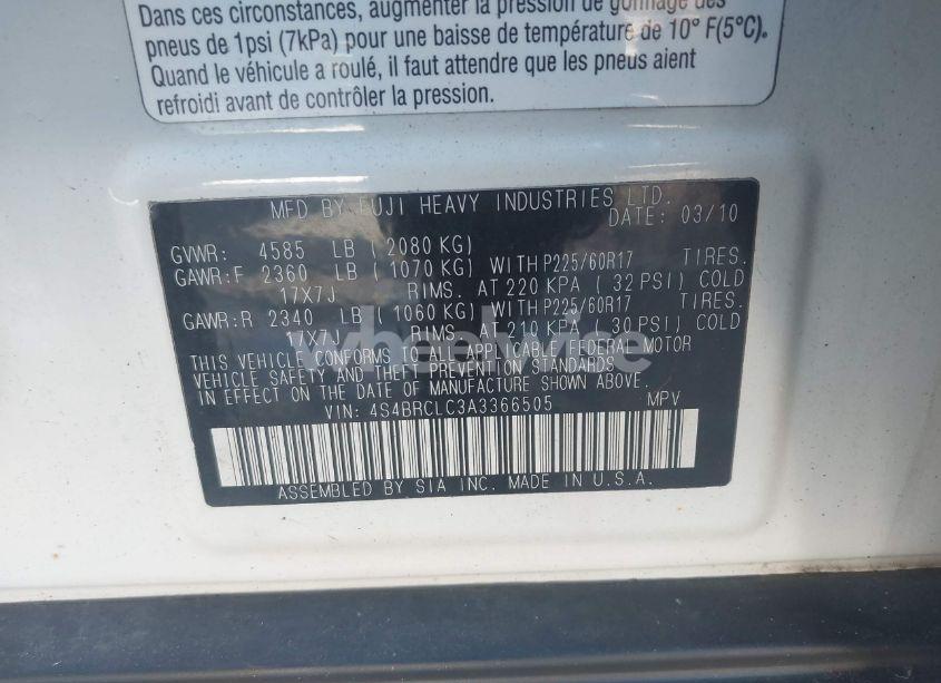 Photo 9 of 2010 Subaru Outback 2.5I LIMITED (VIN 4S4BRCLC3A3366505)