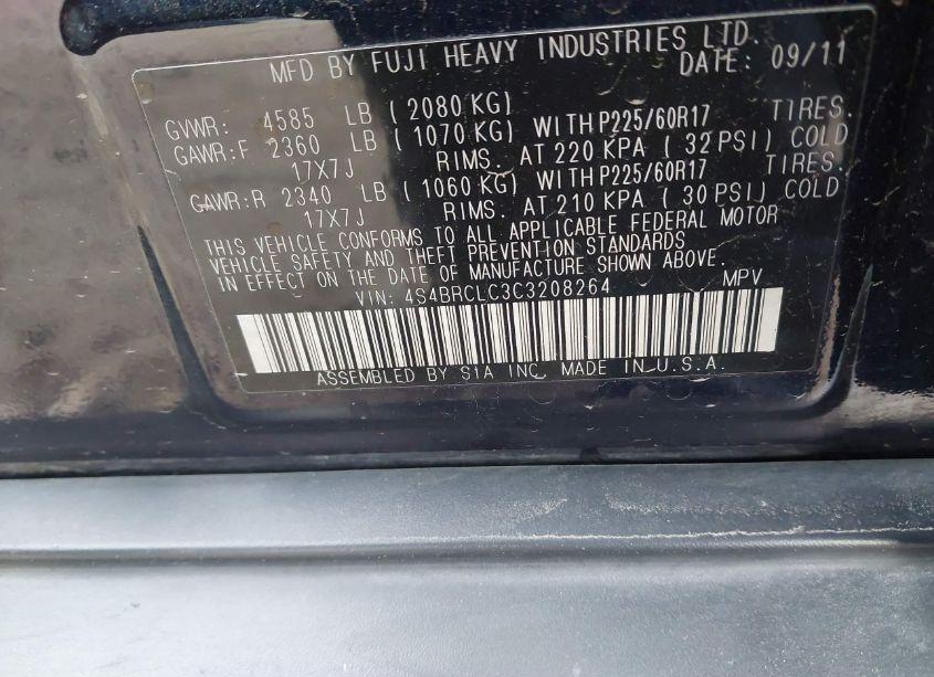 Photo 9 of 2012 Subaru Outback 2.5I LIMITED (VIN 4S4BRCLC3C3208264)