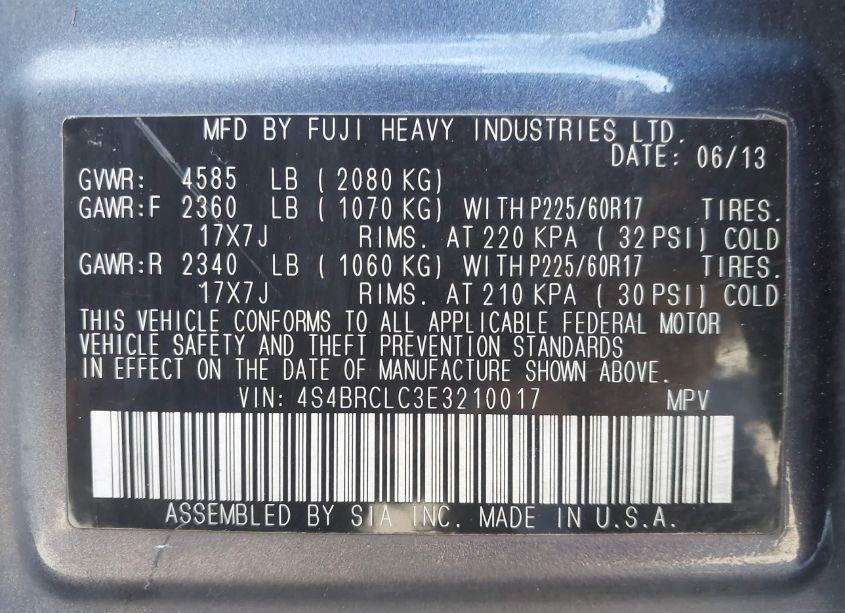 Photo 9 of 2014 Subaru Outback 2.5I LIMITED (VIN 4S4BRCLC3E3210017)