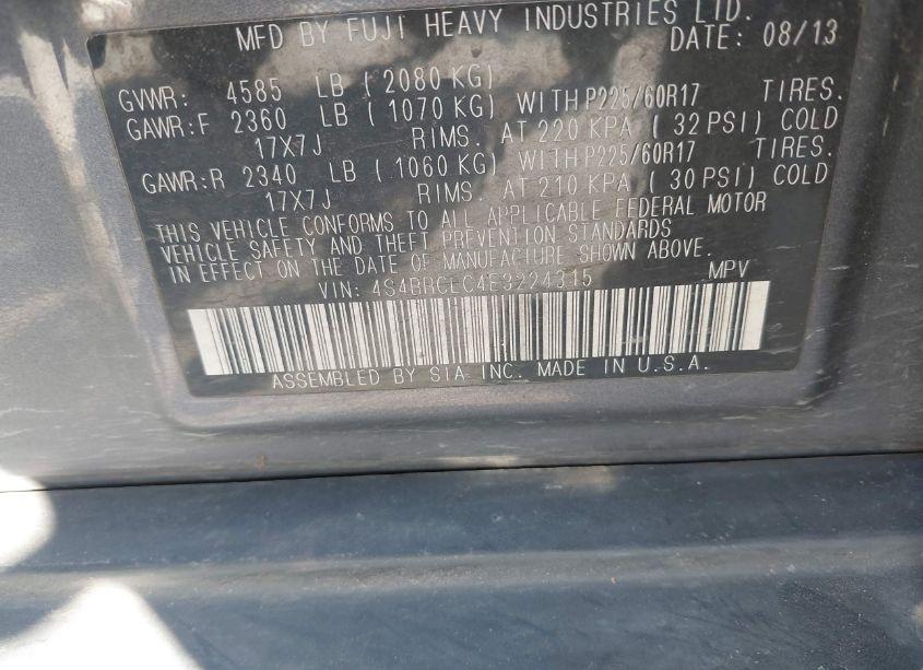 Photo 9 of 2014 Subaru Outback 2.5I LIMITED (VIN 4S4BRCLC4E3224315)