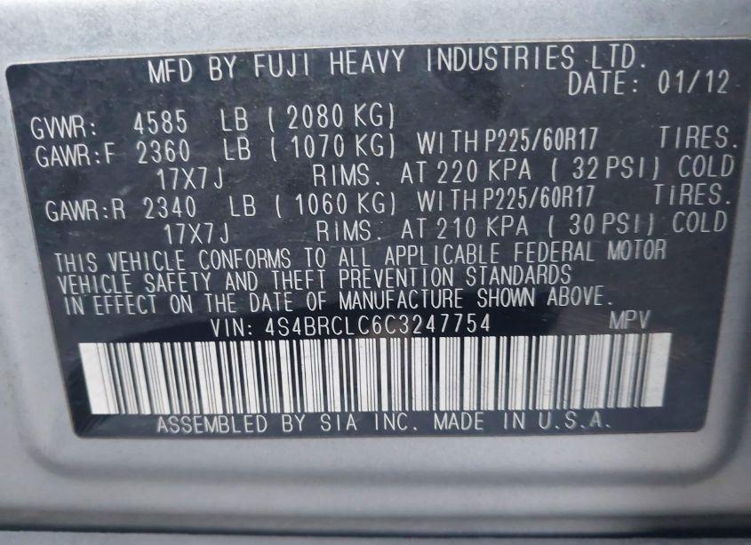 Photo 9 of 2012 Subaru Outback 2.5I LIMITED (VIN 4S4BRCLC6C3247754)