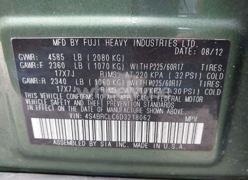 Photo 9 of 2013 Subaru Outback 2.5I LIMITED (VIN 4S4BRCLC6D3218062)