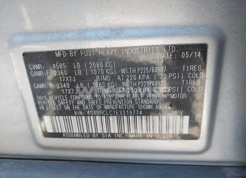 Photo 9 of 2014 Subaru Outback 2.5I LIMITED (VIN 4S4BRCLC7E3319774)