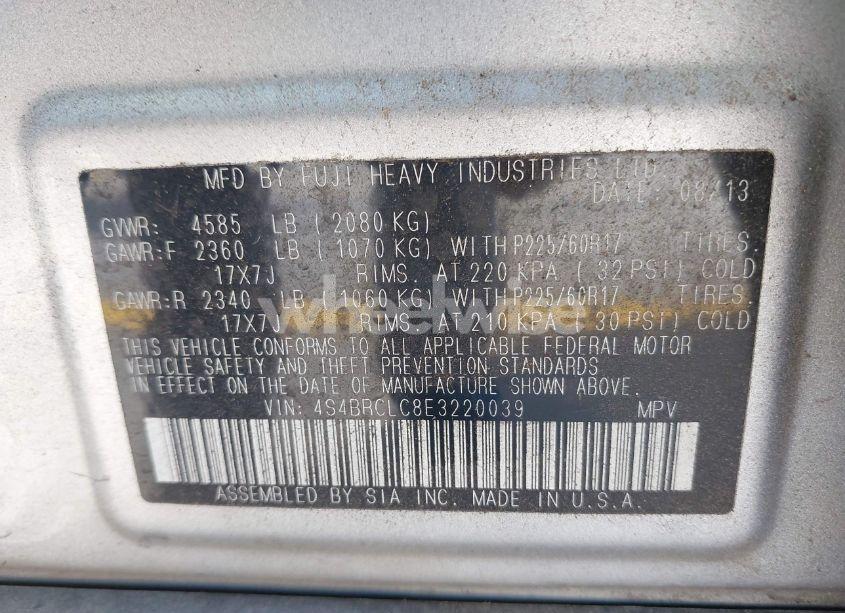 Photo 9 of 2014 Subaru Outback 2.5I LIMITED (VIN 4S4BRCLC8E3220039)