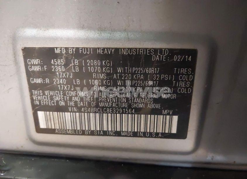 Photo 9 of 2014 Subaru Outback 2.5I LIMITED (VIN 4S4BRCLC8E3291564)