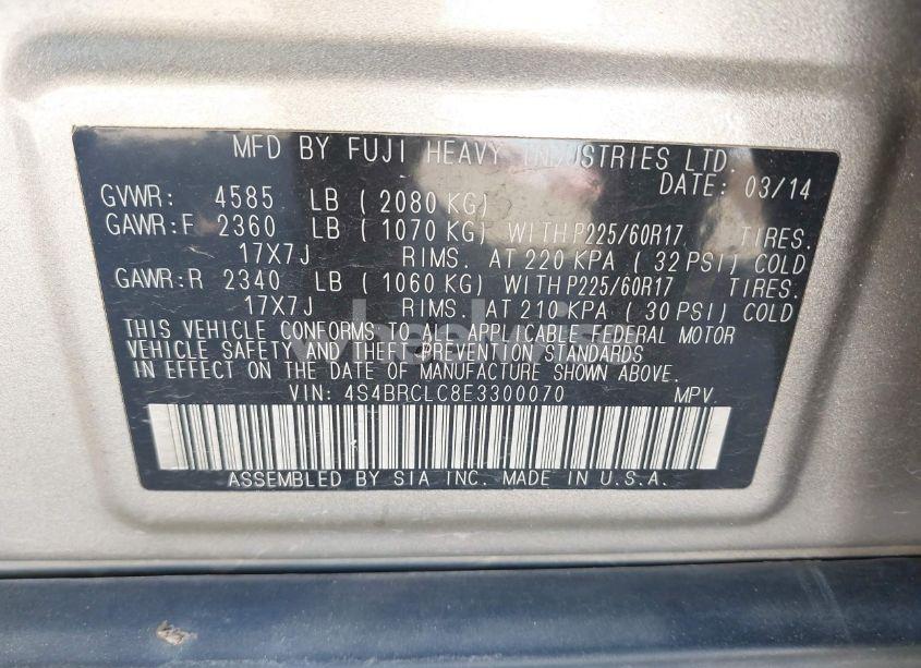 Photo 9 of 2014 Subaru Outback 2.5I LIMITED (VIN 4S4BRCLC8E3300070)