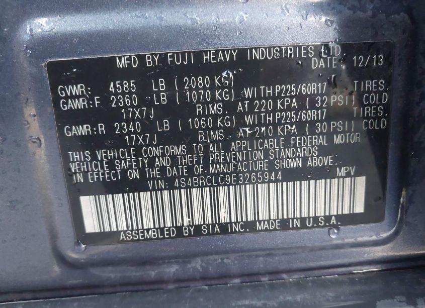 Photo 9 of 2014 Subaru Outback 2.5I LIMITED (VIN 4S4BRCLC9E3265944)