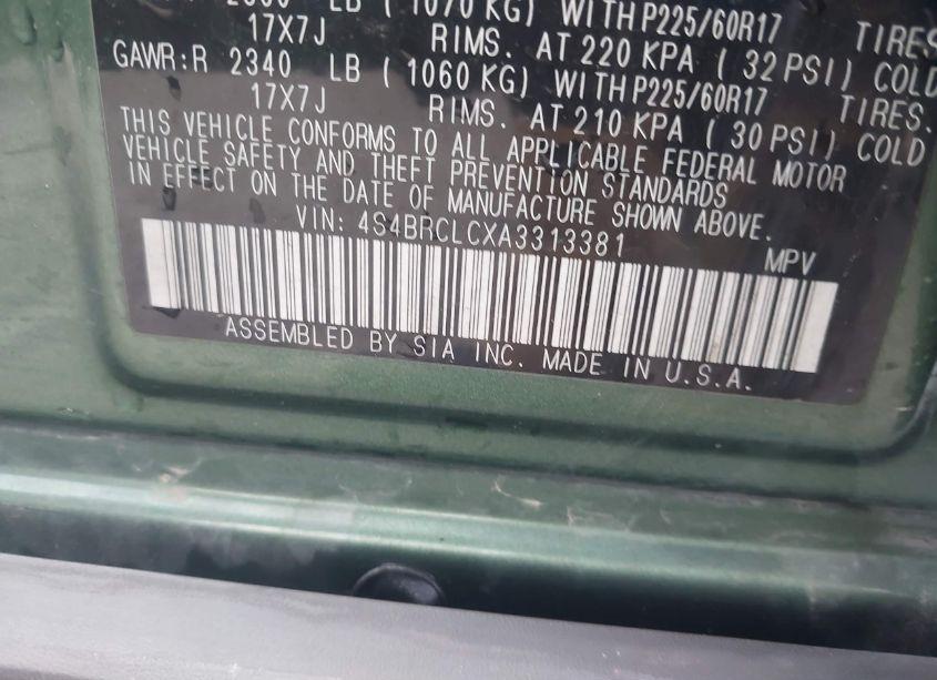 Photo 9 of 2010 Subaru Outback 2.5I LIMITED (VIN 4S4BRCLCXA3313381)