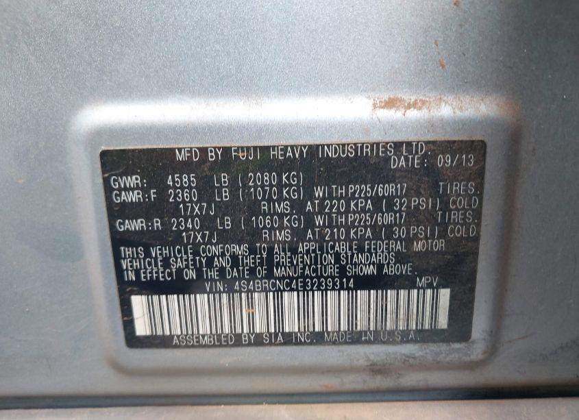 Photo 9 of 2014 Subaru Outback 2.5I LIMITED (VIN 4S4BRCNC4E3239314)