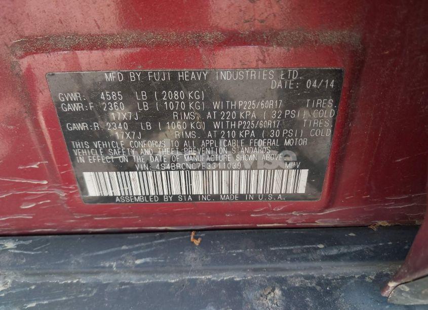 Photo 9 of 2014 Subaru Outback 2.5I LIMITED (VIN 4S4BRCNC7E3311039)