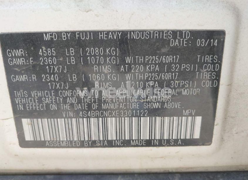 Photo 9 of 2014 Subaru Outback 2.5I LIMITED (VIN 4S4BRCNCXE3301122)