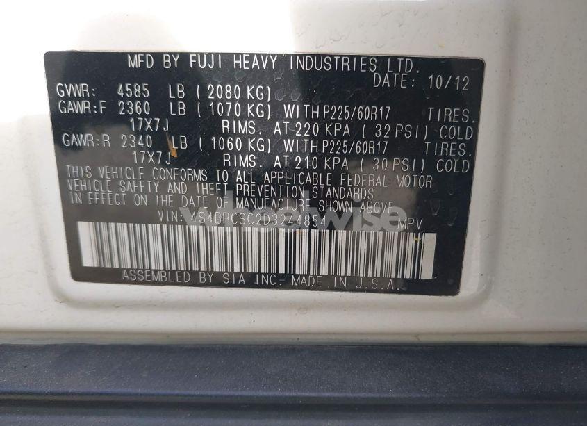 Photo 9 of 2013 Subaru Outback 2.5I LIMITED (VIN 4S4BRCSC2D3244854)