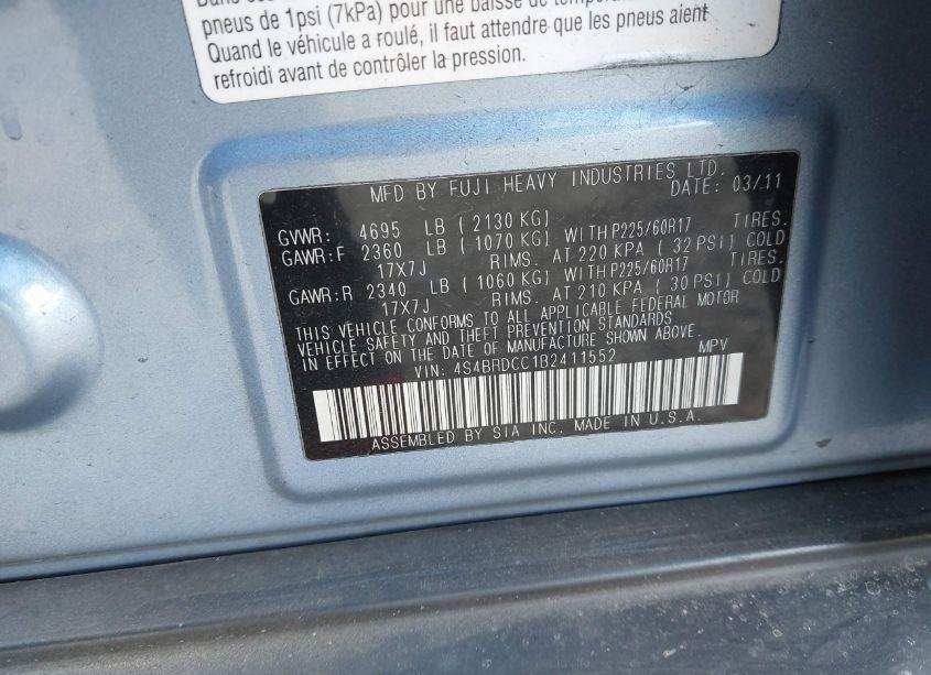 Photo 9 of 2011 Subaru Outback 3.6R PREMIUM (VIN 4S4BRDCC1B2411552)