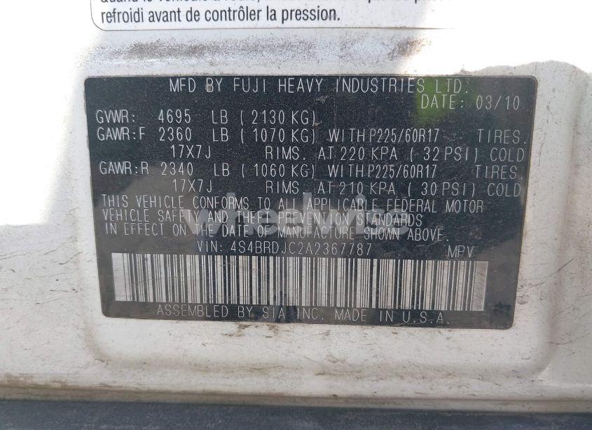 Photo 9 of 2010 Subaru Outback 3.6R LIMITED (VIN 4S4BRDJC2A2367787)