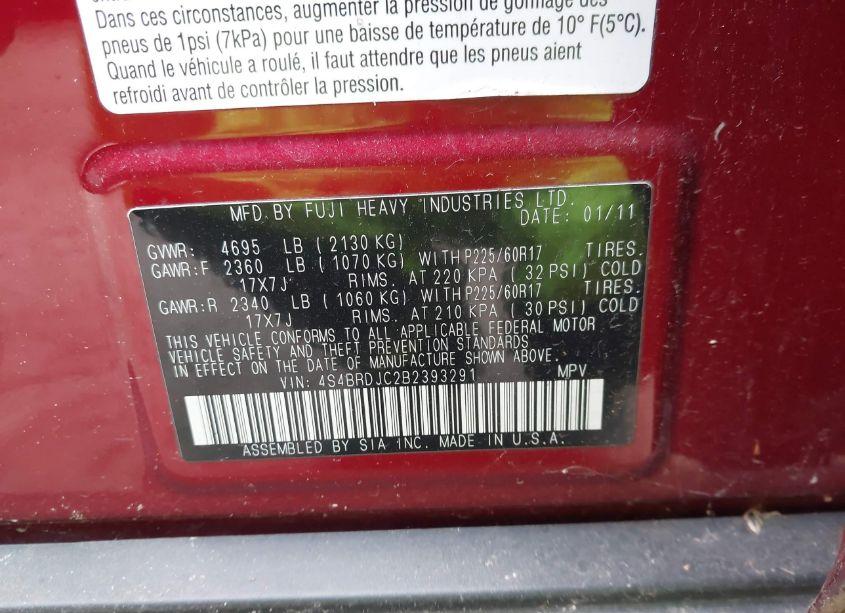 Photo 9 of 2011 Subaru Outback 3.6R LIMITED (VIN 4S4BRDJC2B2393291)