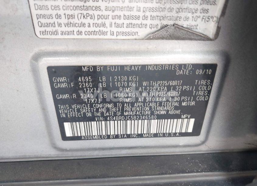 Photo 9 of 2011 Subaru Outback 3.6R LIMITED (VIN 4S4BRDJC5B2346580)