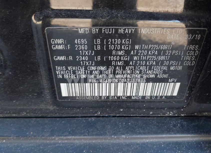 Photo 9 of 2010 Subaru Outback 3.6R LIMITED (VIN 4S4BRDKC0A2367995)