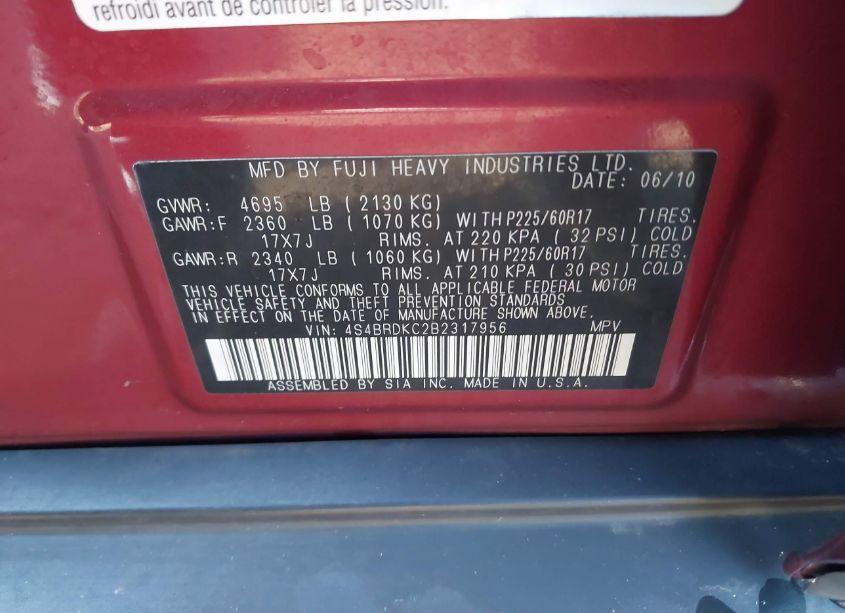 Photo 9 of 2011 Subaru Outback 3.6R LIMITED (VIN 4S4BRDKC2B2317956)