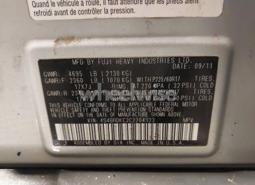 Photo 9 of 2012 Subaru Outback 3.6R LIMITED (VIN 4S4BRDKC2C2204123)