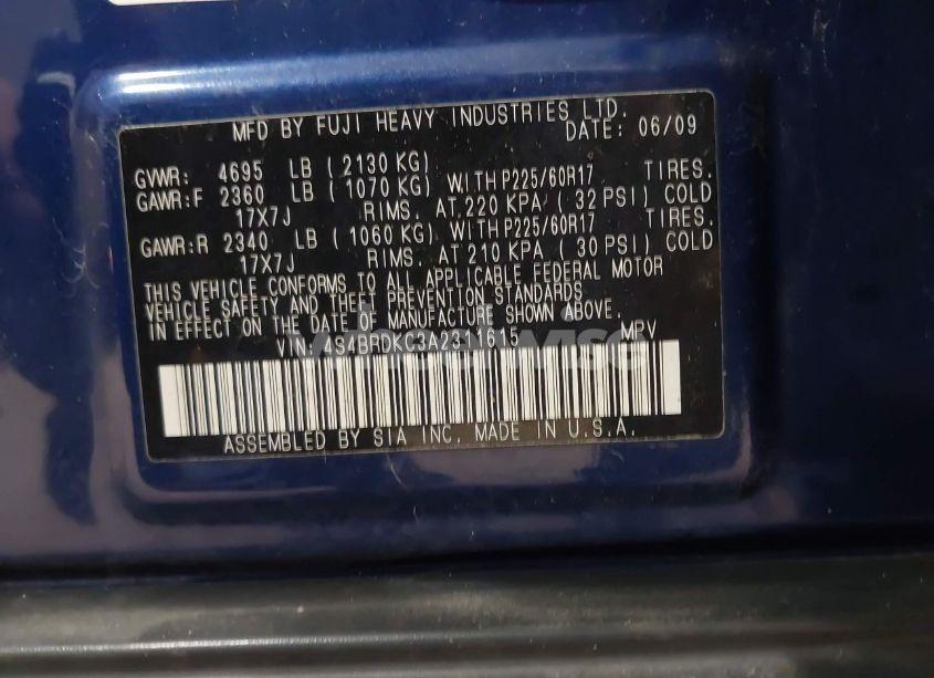 Photo 9 of 2010 Subaru Outback 3.6R LIMITED (VIN 4S4BRDKC3A2311615)