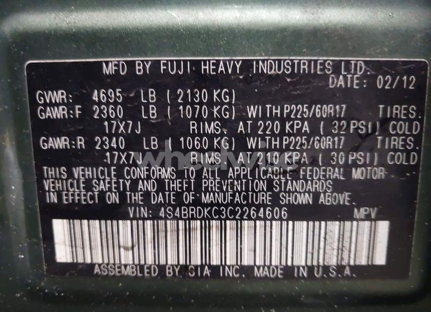 Photo 9 of 2012 Subaru Outback 3.6R LIMITED (VIN 4S4BRDKC3C2264606)