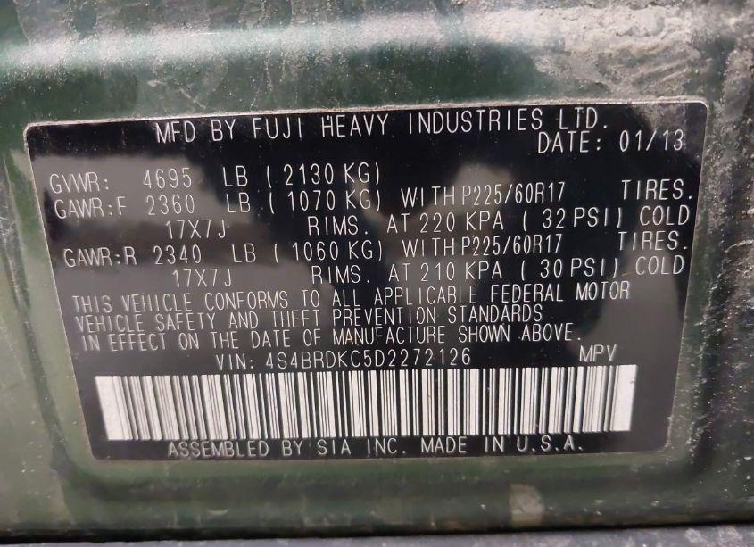 Photo 9 of 2013 Subaru Outback 3.6R LIMITED (VIN 4S4BRDKC5D2272126)