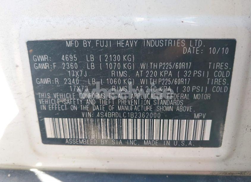 Photo 9 of 2011 Subaru Outback 3.6R LIMITED (VIN 4S4BRDLC1B2362000)