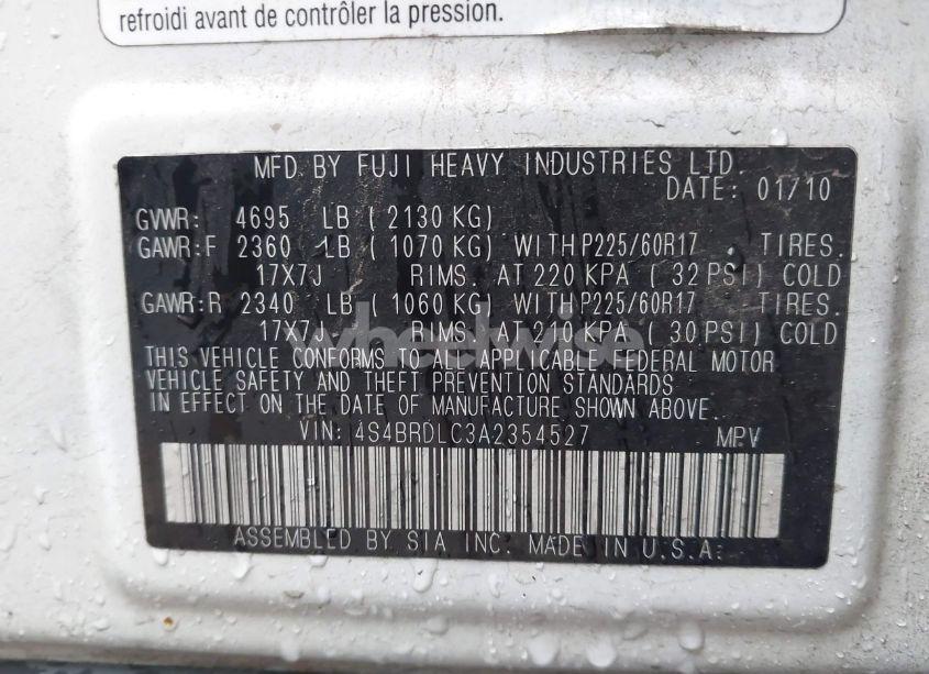 Photo 9 of 2010 Subaru Outback 3.6R LIMITED (VIN 4S4BRDLC3A2354527)