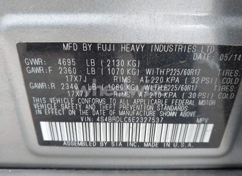 Photo 9 of 2014 Subaru Outback 3.6R LIMITED (VIN 4S4BRDLC6E2327537)