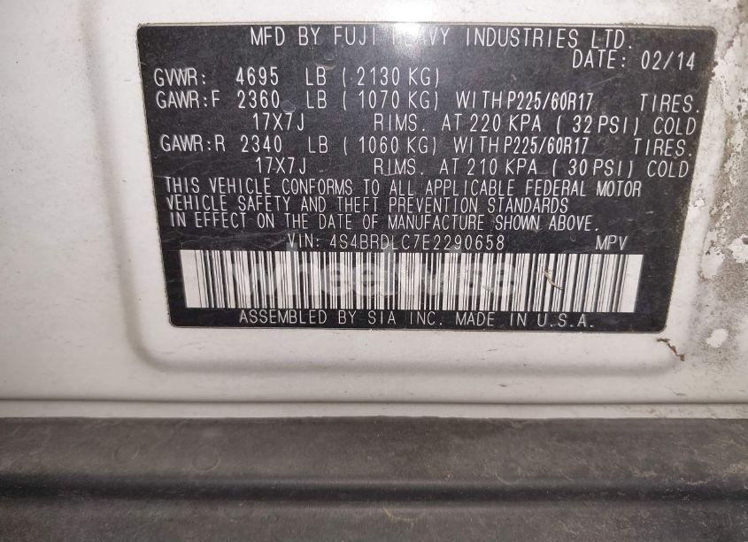 Photo 9 of 2014 Subaru Outback 3.6R LIMITED (VIN 4S4BRDLC7E2290658)