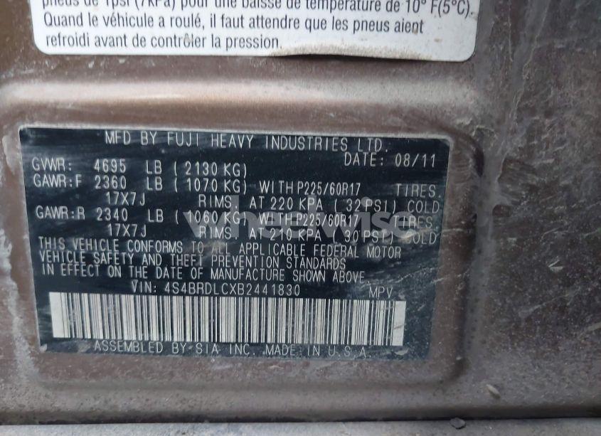 Photo 9 of 2011 Subaru Outback 3.6R LIMITED (VIN 4S4BRDLCXB2441830)